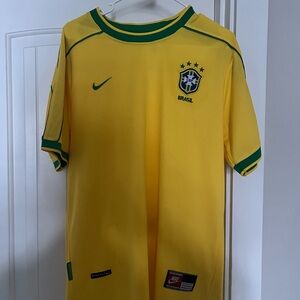Nike Yellow and Green Brazil Soccer Jersey